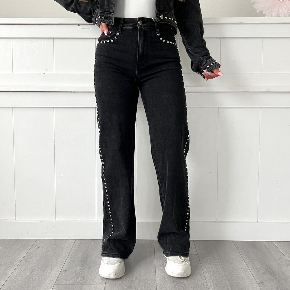 Kathy Studs Wide Leg Jeans Zwart