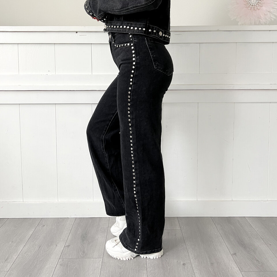 Kathy Studs Wide Leg Jeans Zwart