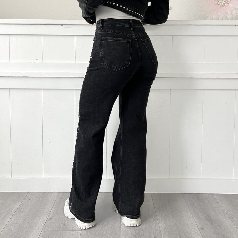 Kathy Studs Wide Leg Jeans Zwart