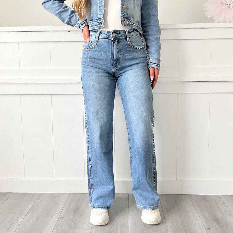 Kathy Studs Wide Leg Jeans Blauw