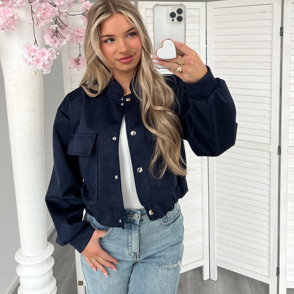 Suede Bomber Jasje Navy
