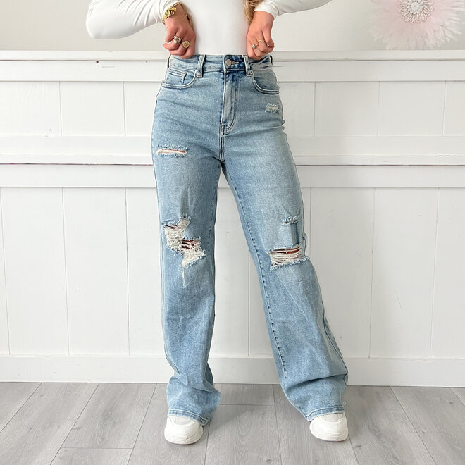 Ripped Dad Fit Jeans Blauw