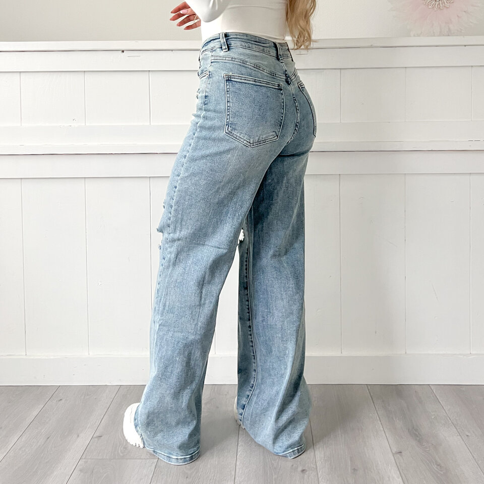 Ripped Dad Fit Jeans Blauw