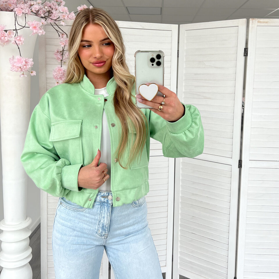 Suede Bomber Jasje Mint Groen
