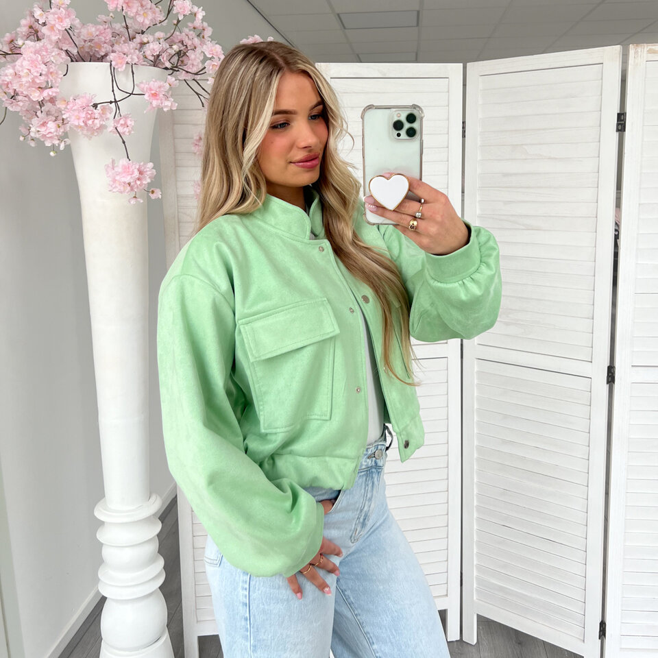 Suede Bomber Jasje Mint Groen