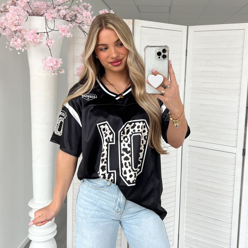 Leopard Baseball Shirt Zwart