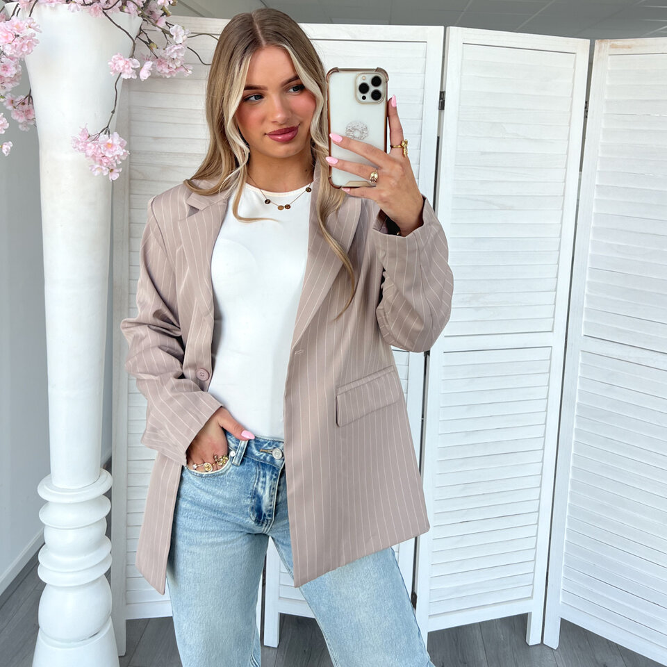 Strepen Blazer Taupe