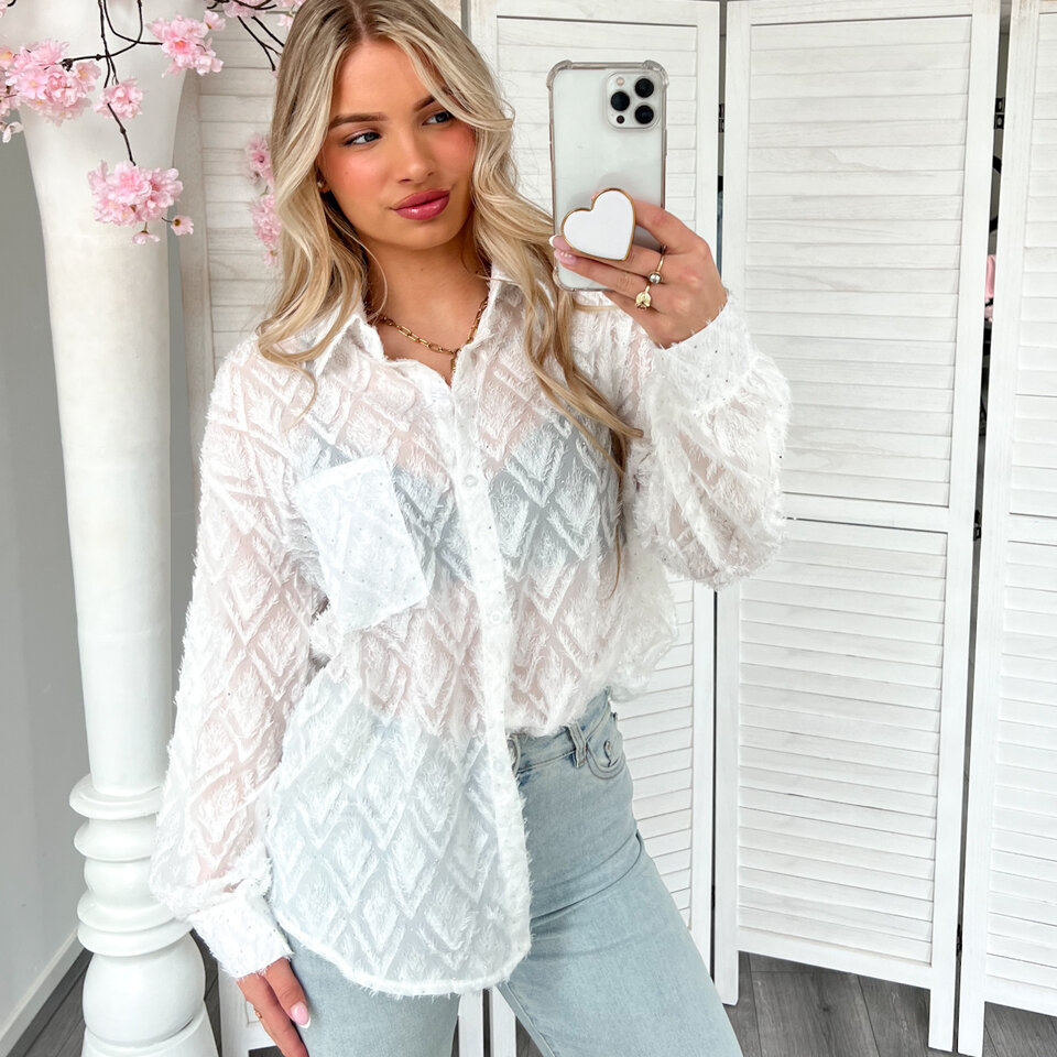 Evi Diamantjes Blouse Wit