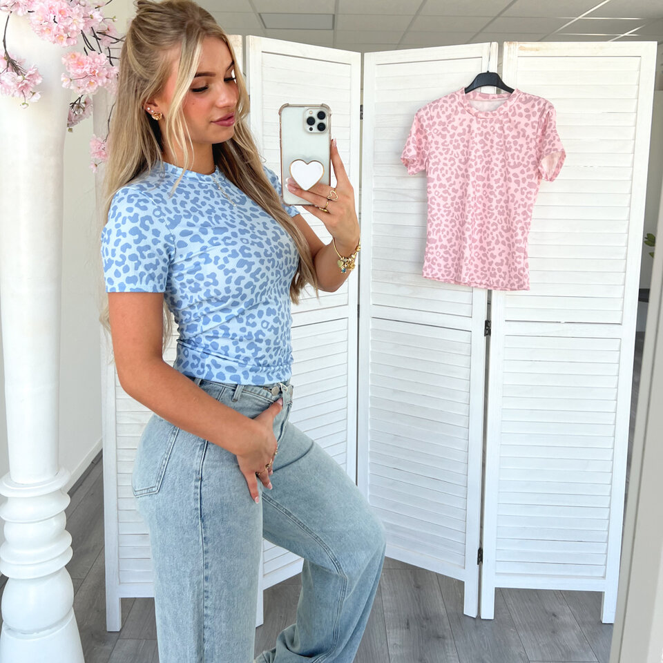 Fay Leopard T-Shirt Blauw