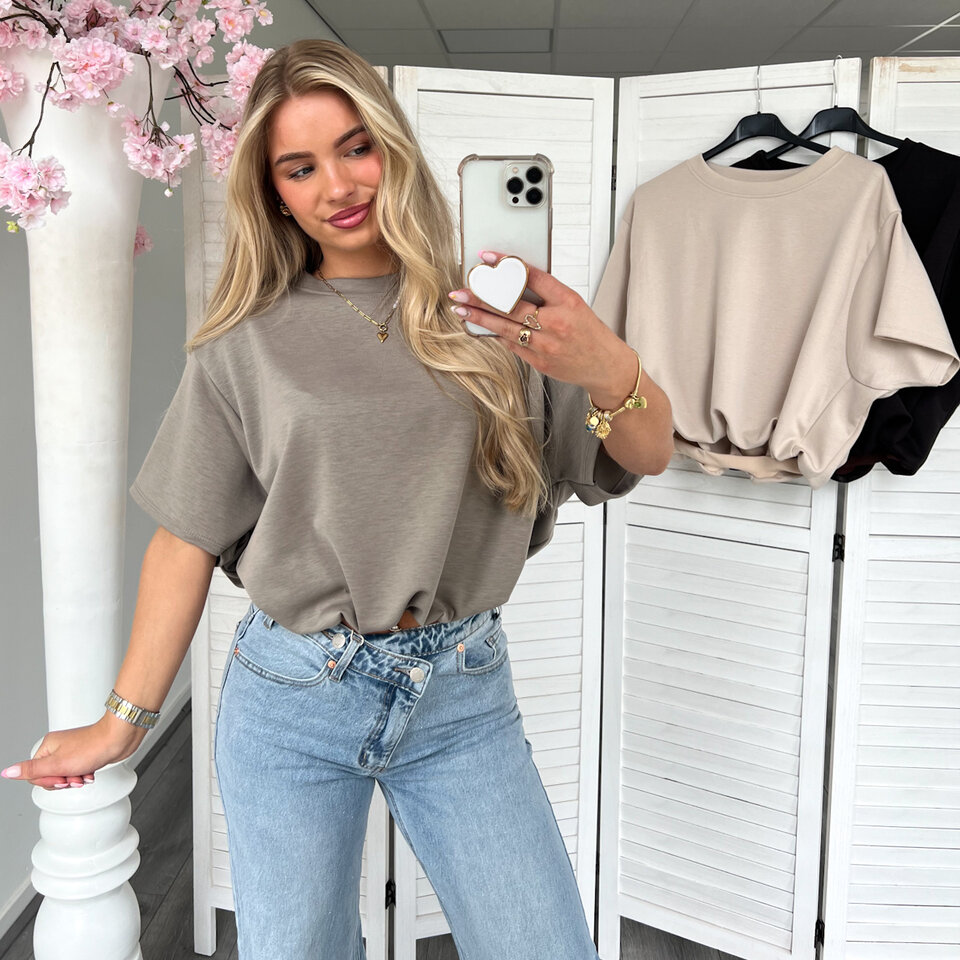Cropped Kimmy T-Shirt Taupe