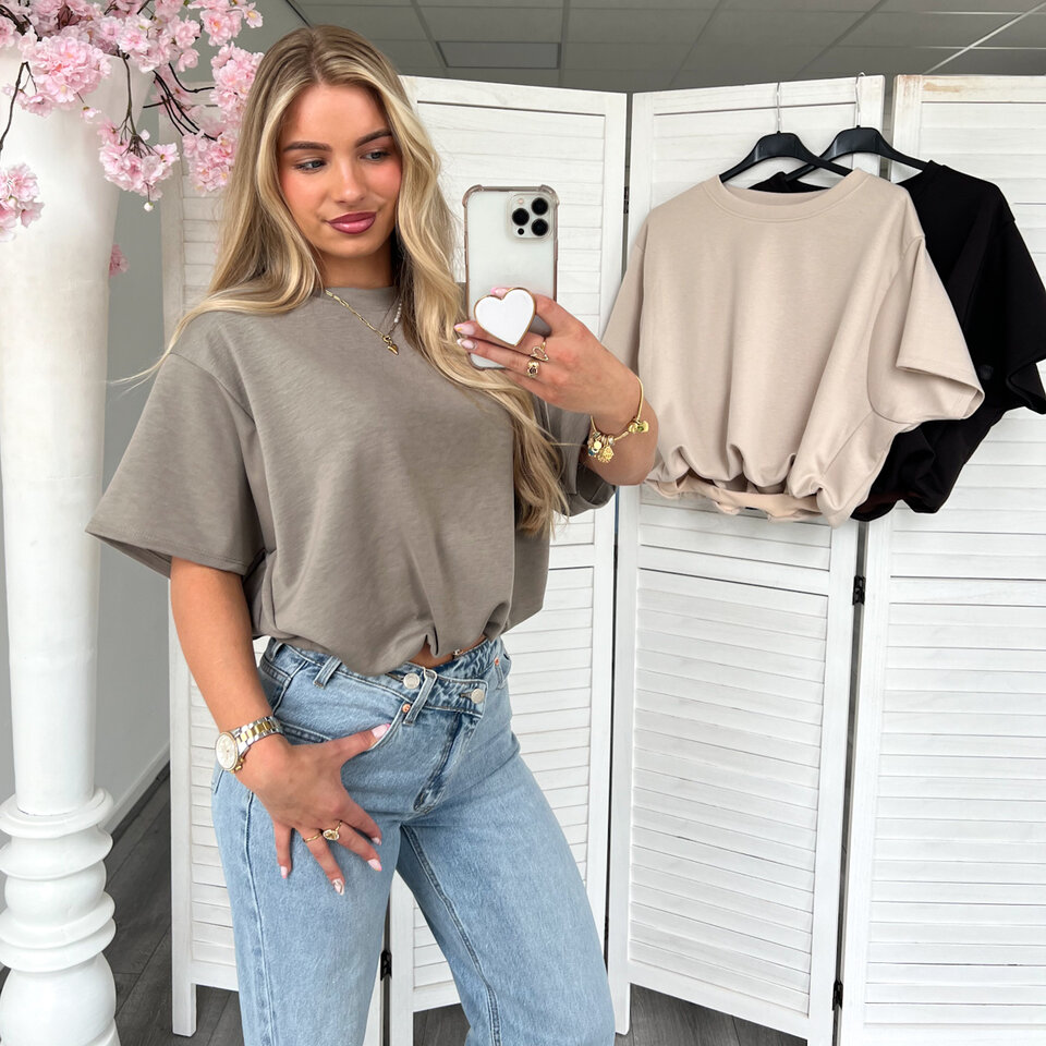 Cropped Kimmy T-Shirt Taupe