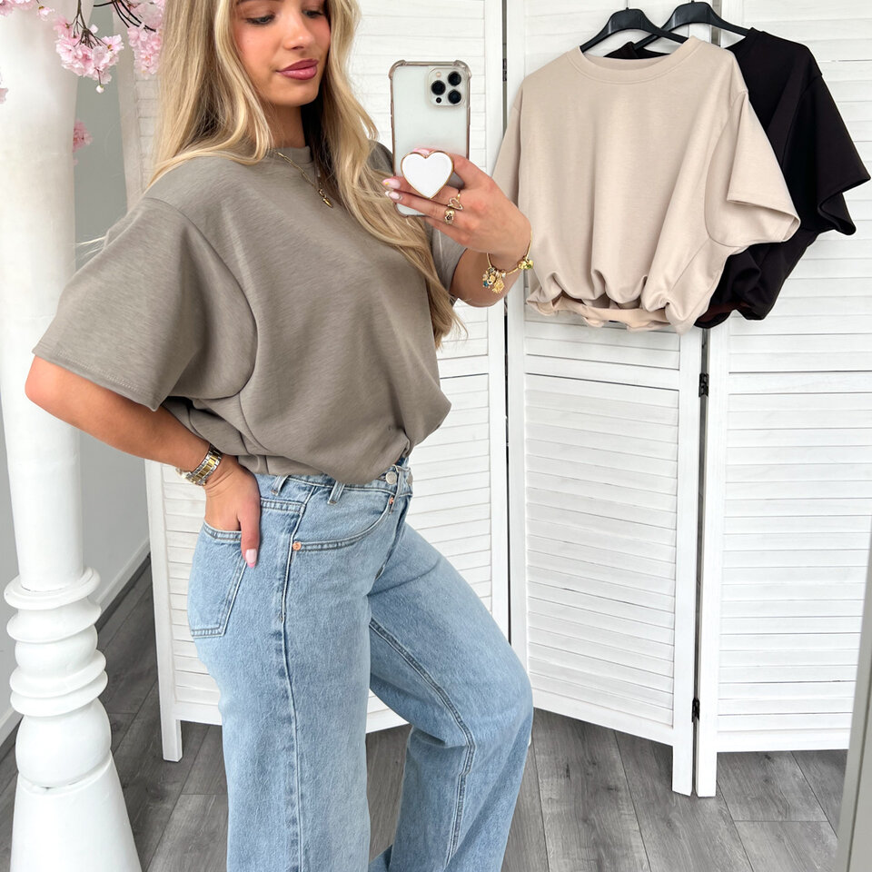 Cropped Kimmy T-Shirt Taupe