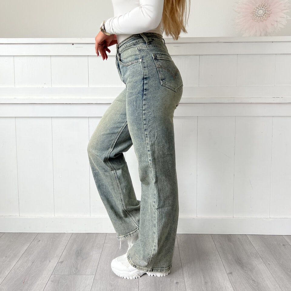 Sandy Wide Leg Jeans Dirty Blauw