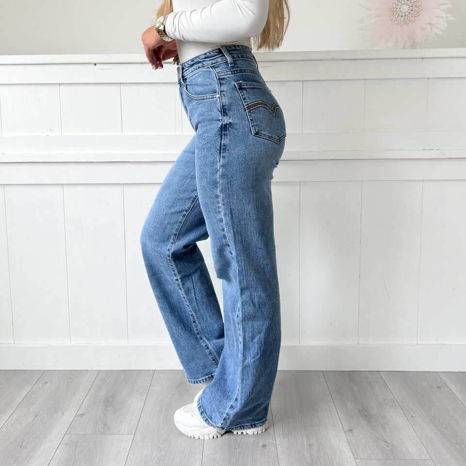 Tessa Wide Leg Jeans Blauw