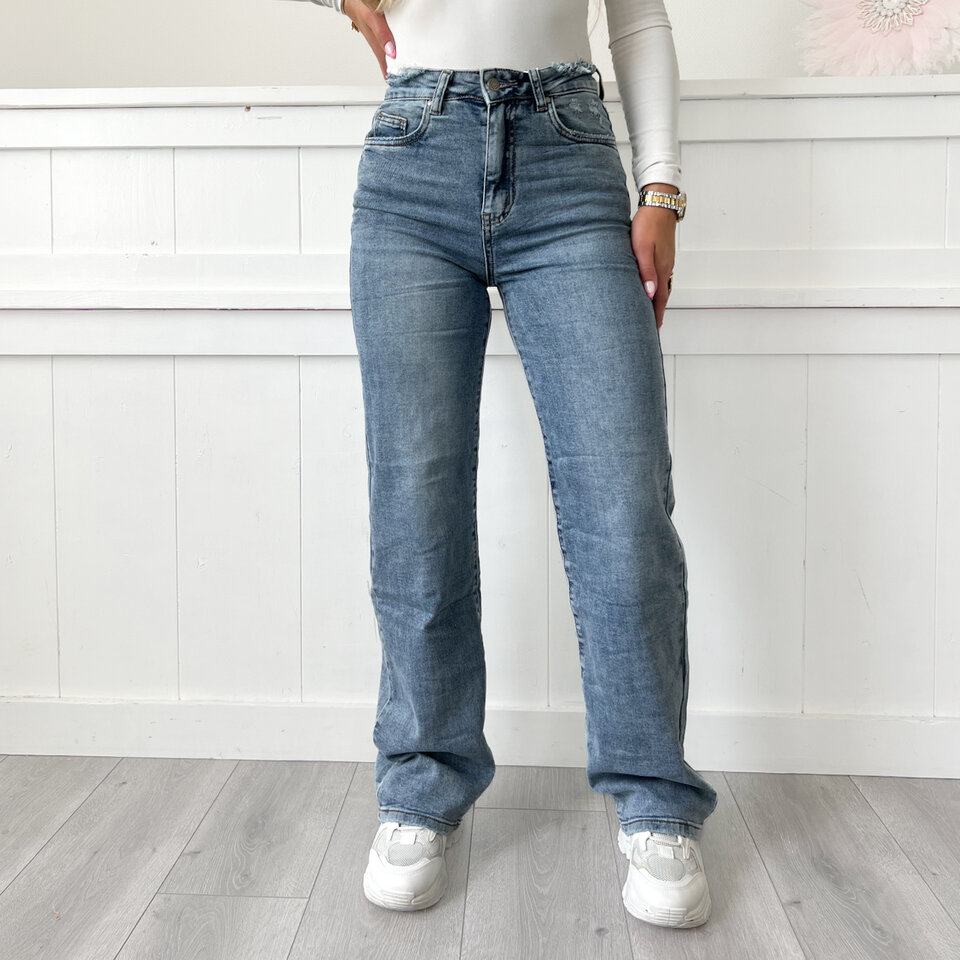 Evelien Wide Leg Jeans Blauw