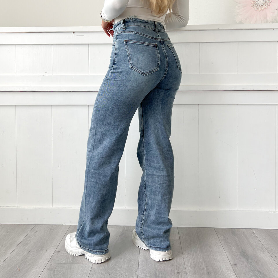 Evelien Wide Leg Jeans Blauw