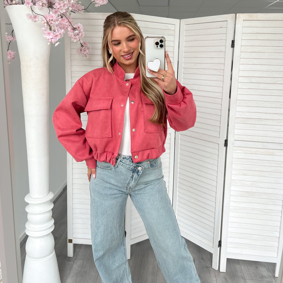 Suede Bomber Jasje Koraal