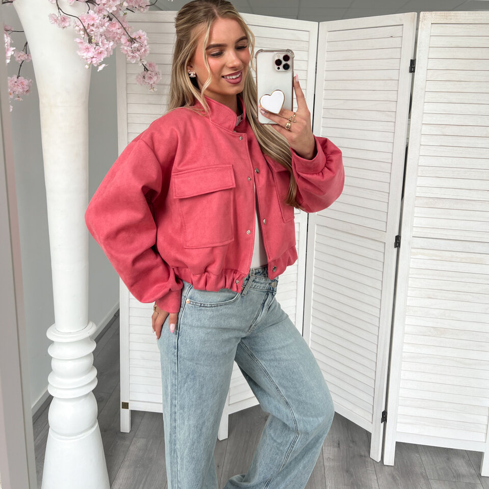 Suede Bomber Jasje Koraal