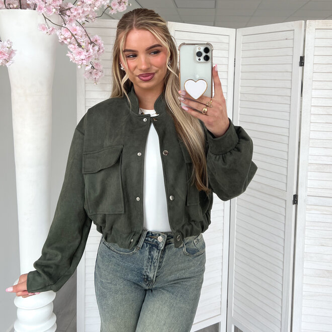 Suede Bomber Jasje Army Groen
