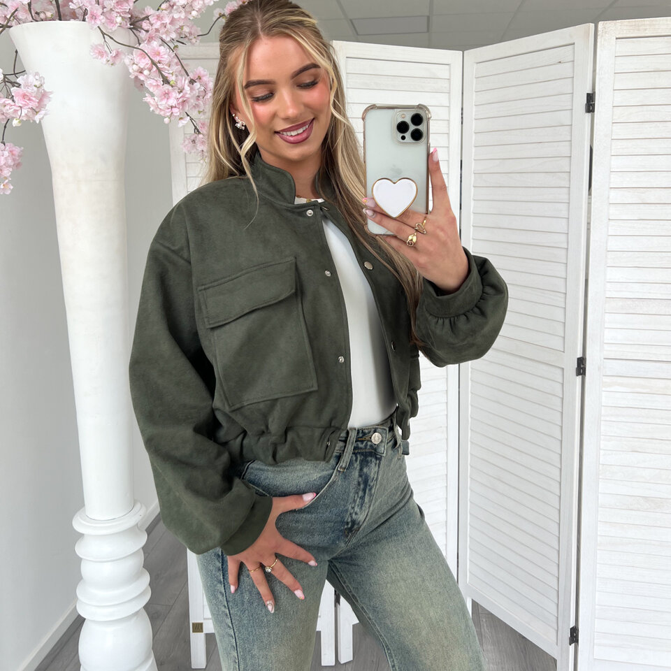 Suede Bomber Jasje Army Groen