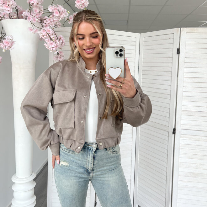 Suede Bomber Jasje Taupe