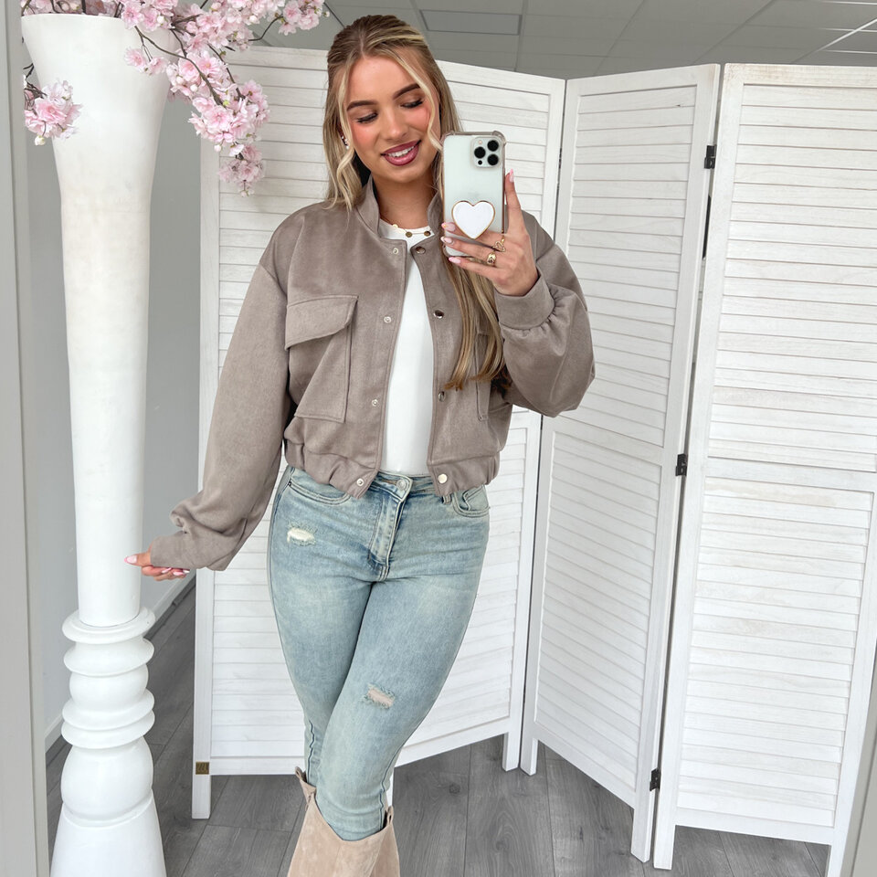 Suede Bomber Jasje Taupe