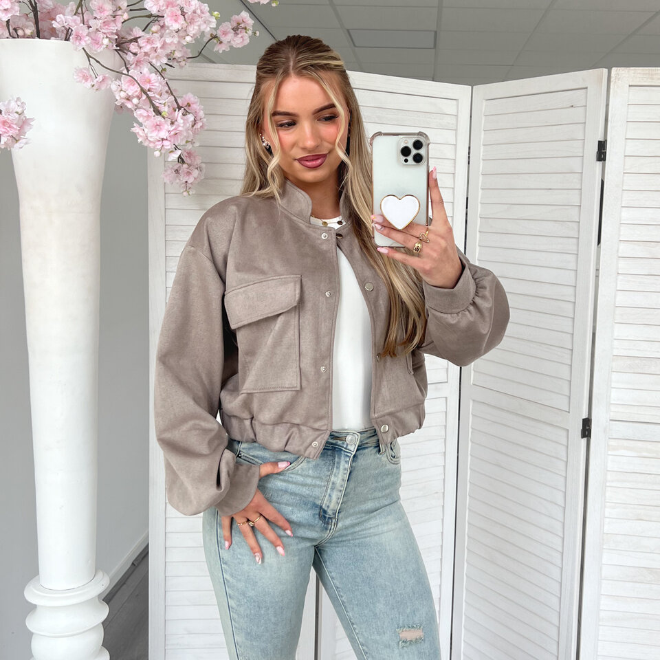 Suede Bomber Jasje Taupe