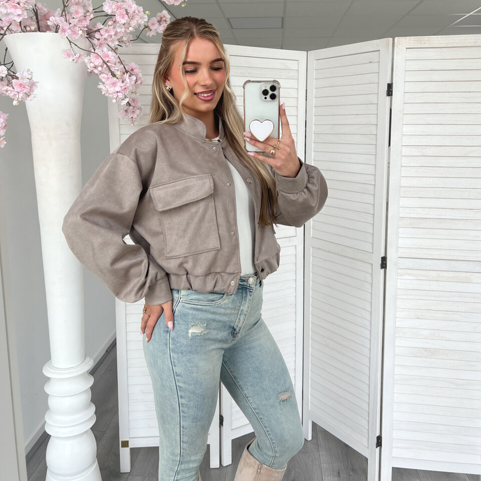 Suede Bomber Jasje Taupe