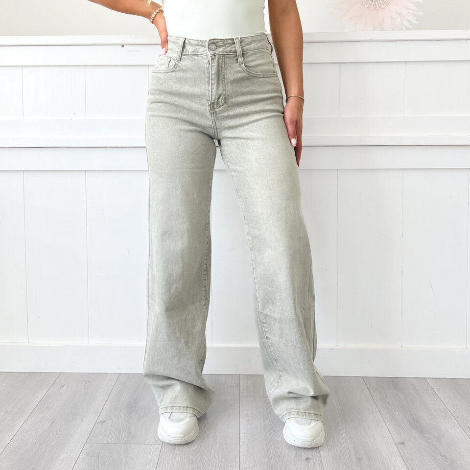 Serina Wide Leg Jeans Grijs Groen (extra lang)
