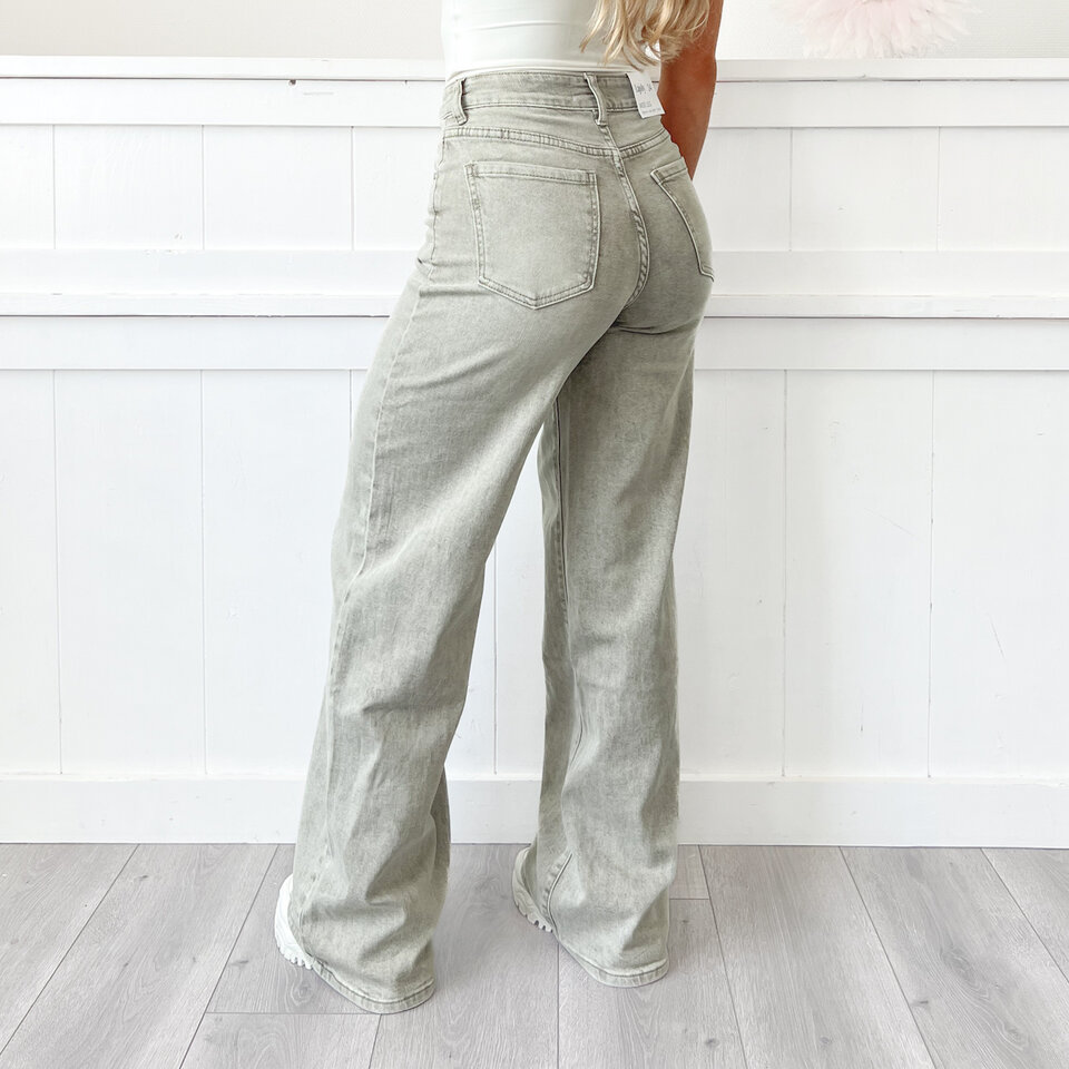 Serina Wide Leg Jeans Grijs Groen (extra lang)