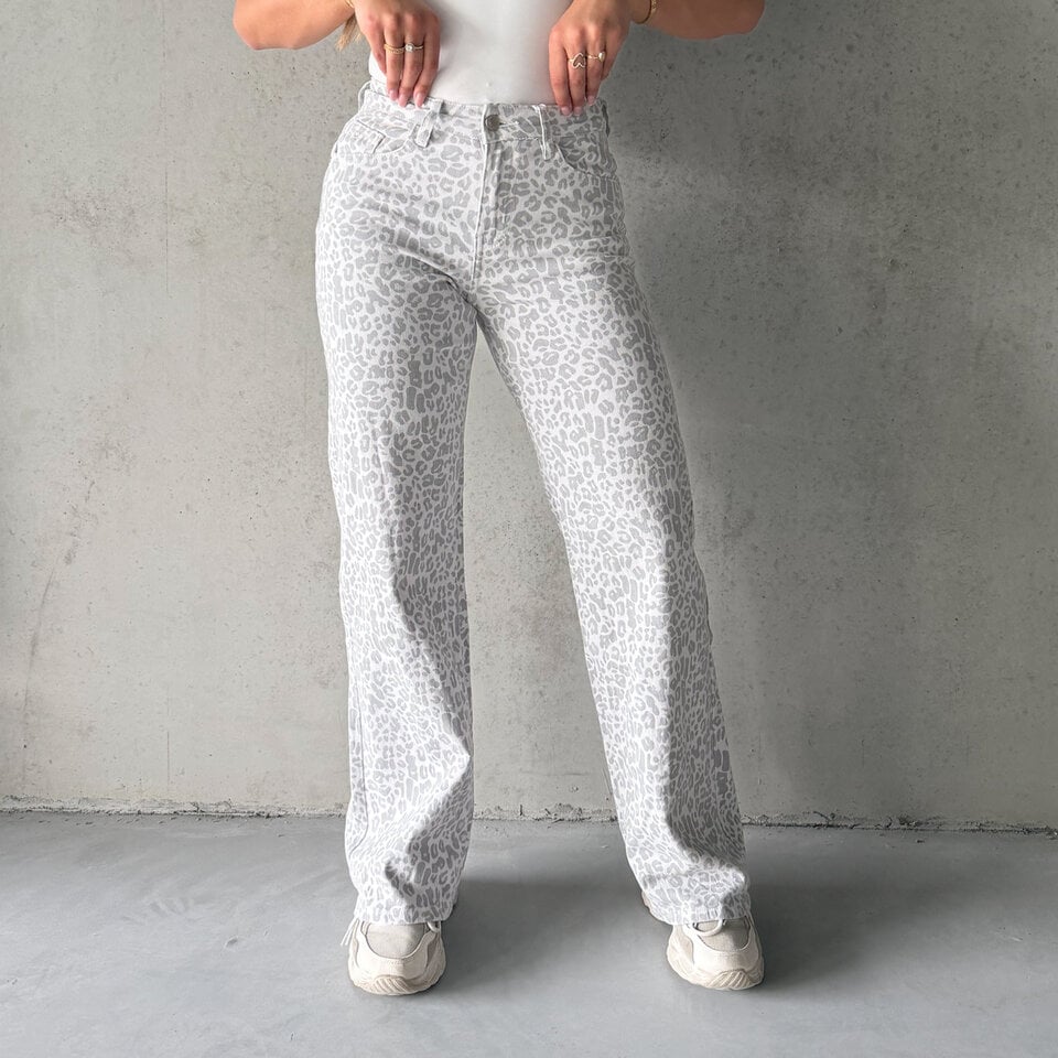 Kiki Leopard Jeans Lichtgrijs