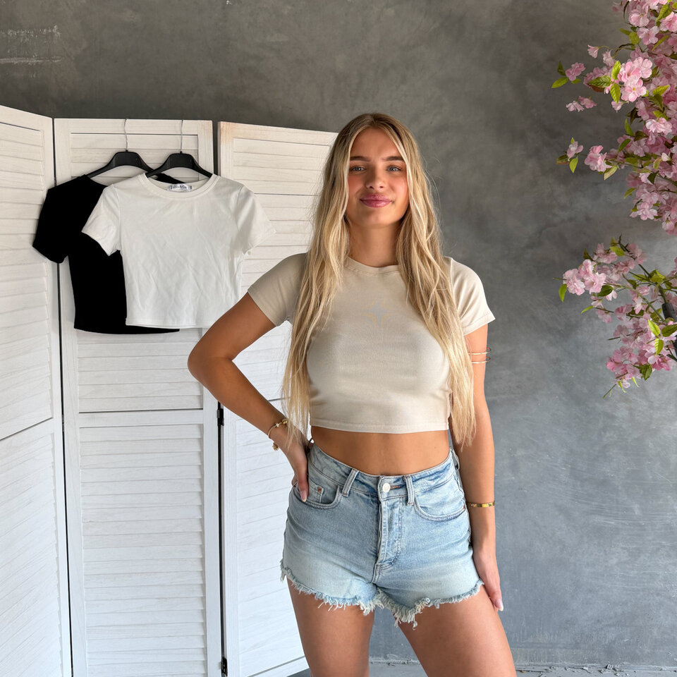 Basic Cropped T-Shirt Beige