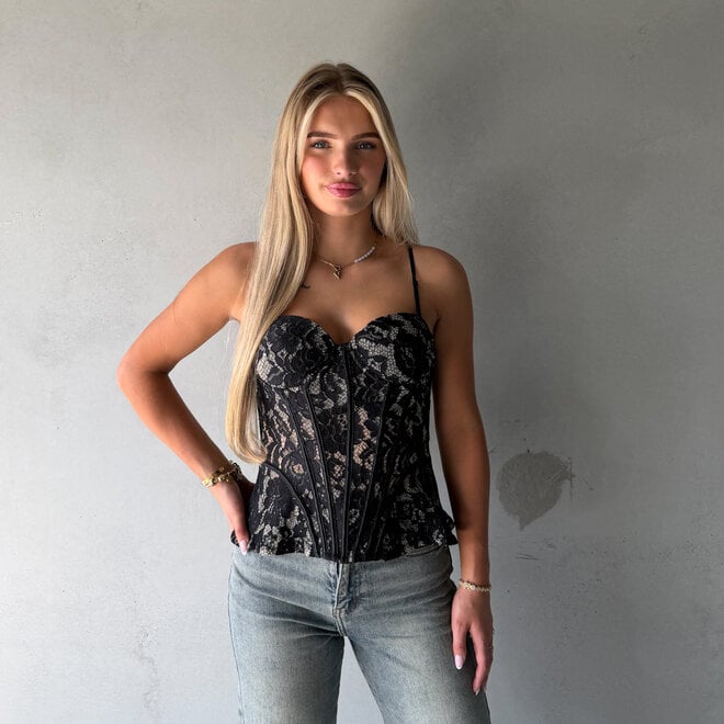Kanten Corset Top Zwart
