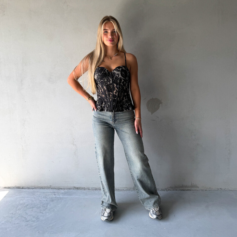 Kanten Corset Top Zwart