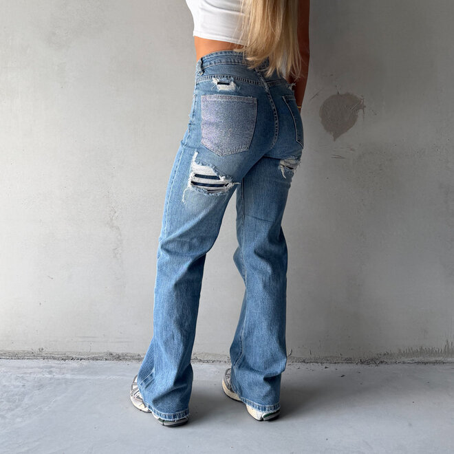 Lisa Sparkle Damaged Jeans Blauw