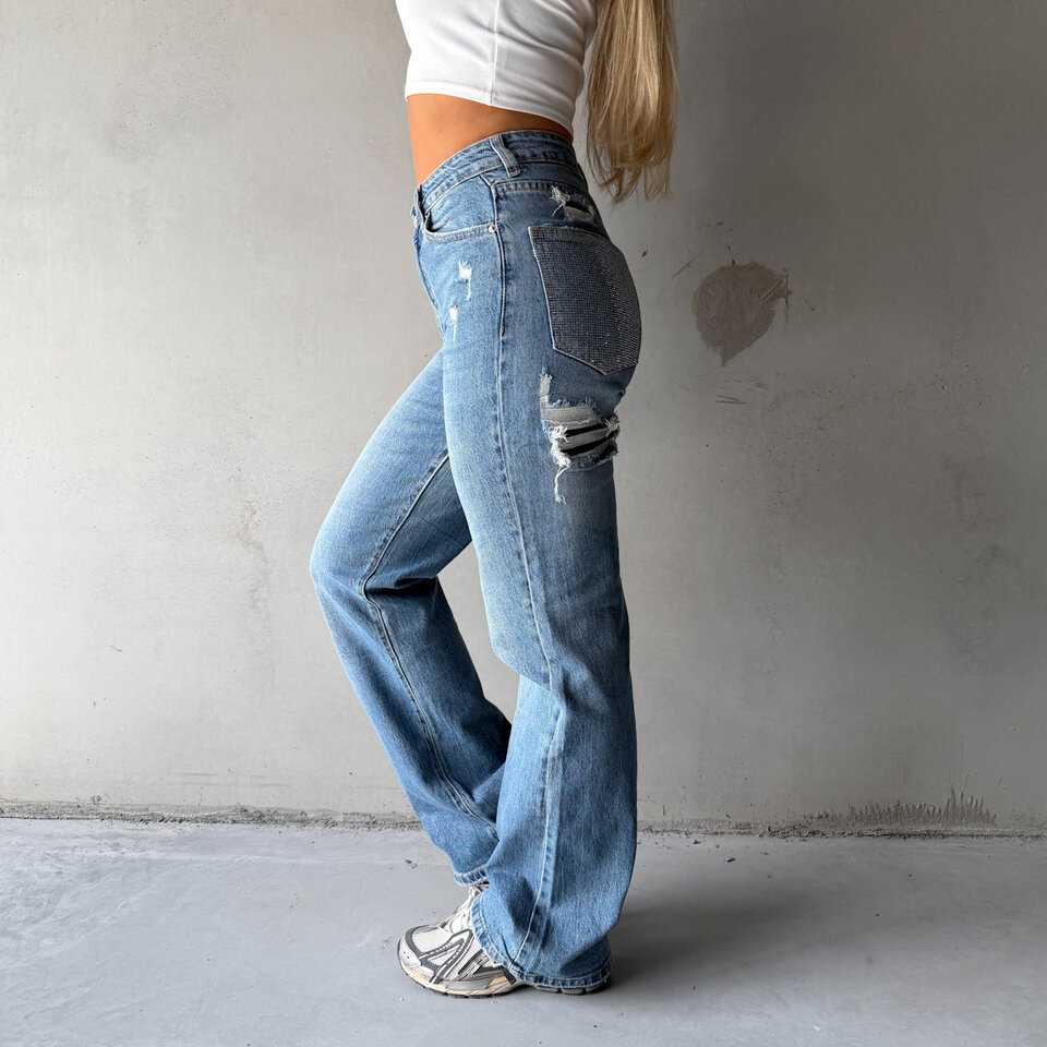 Lisa Sparkle Damaged Jeans Blauw