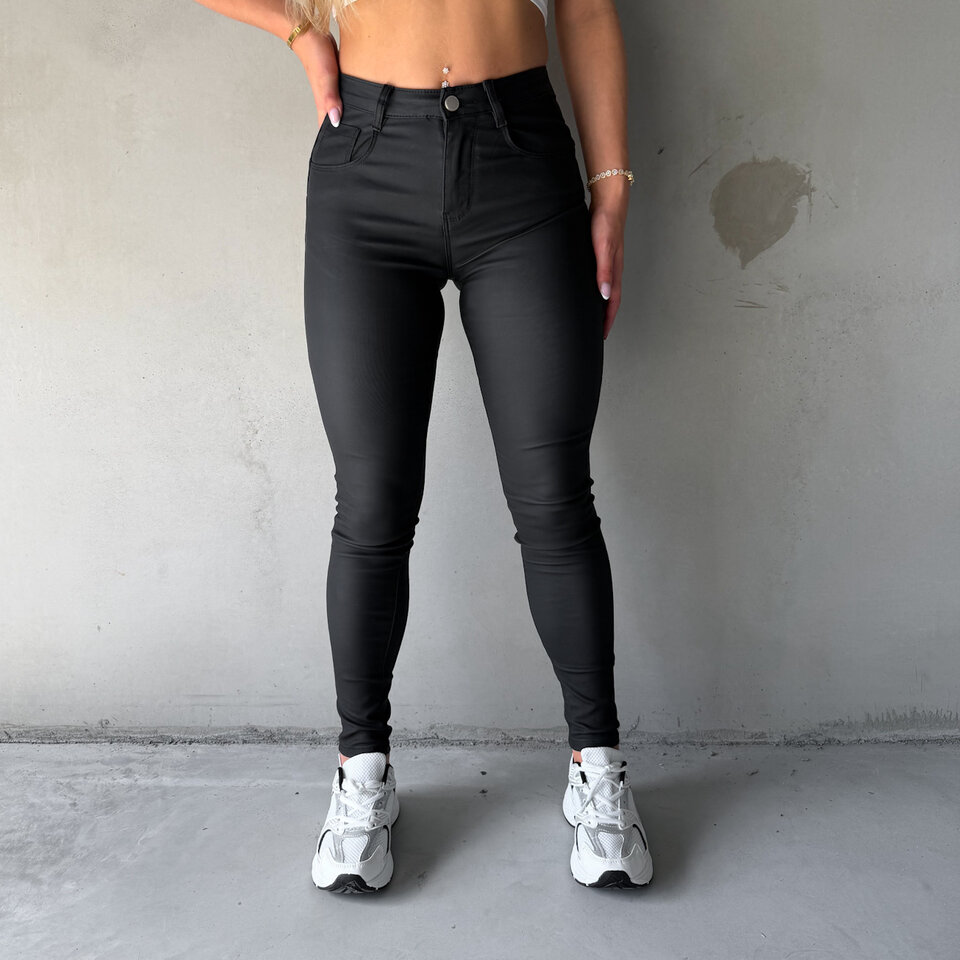Mat Coated Skinny Broek Zwart