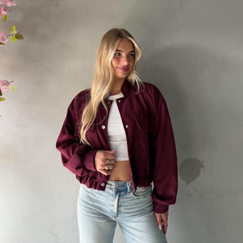 Suede Bomber Jasje Bordeaux