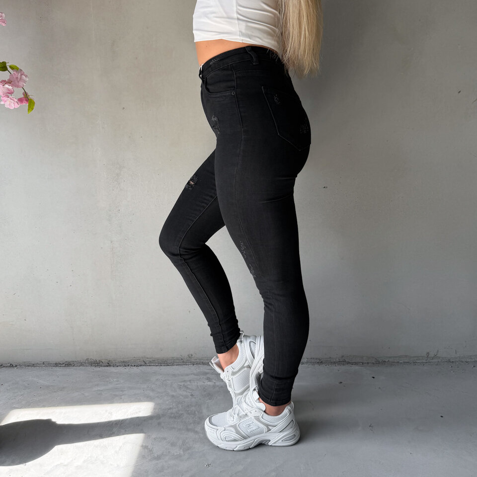 Damaged Skinny Jeans Zwart