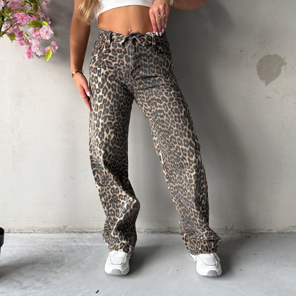 Janice Leopard Jeans Bruin