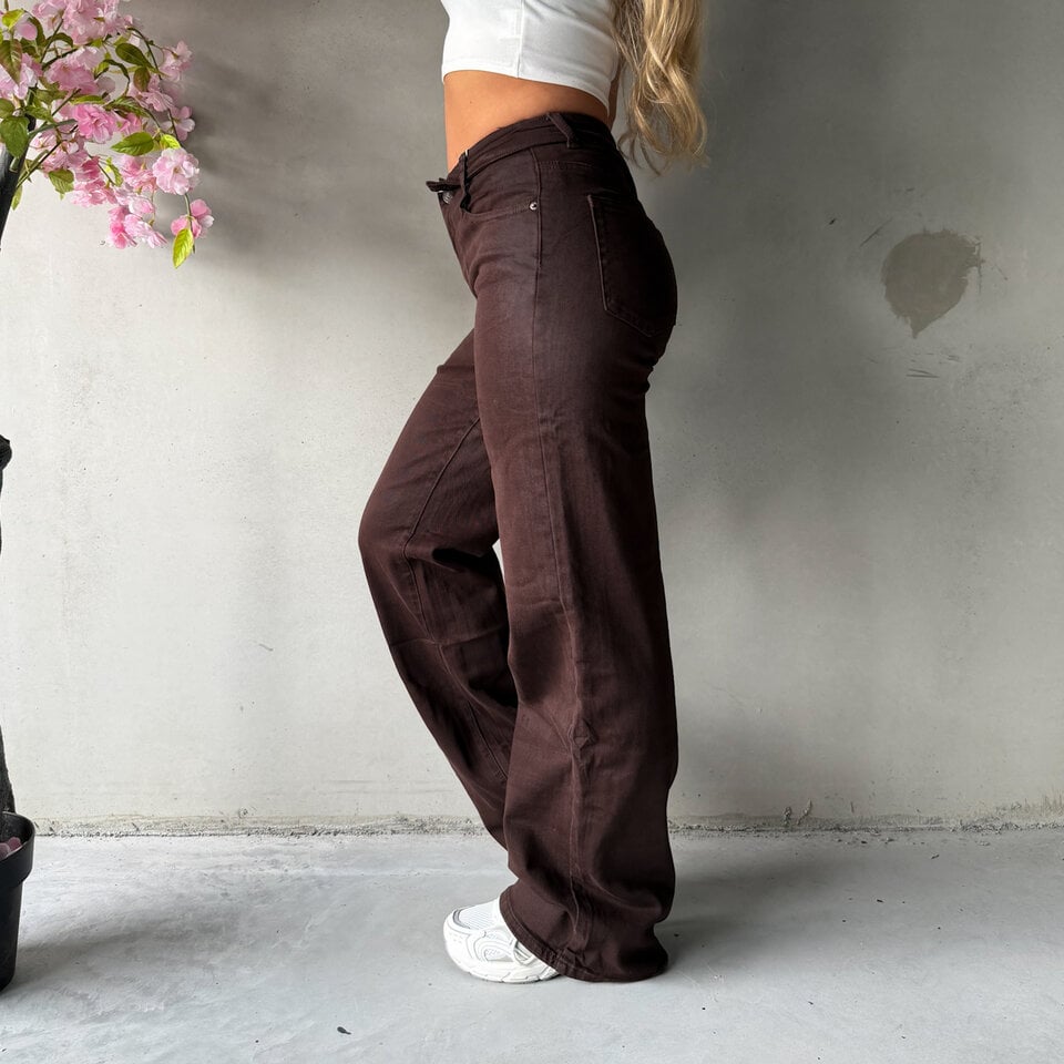 Charelle Wide Leg Jeans Bruin