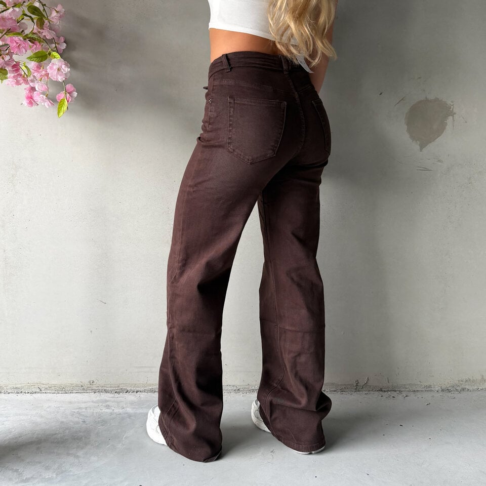 Charelle Wide Leg Jeans Bruin