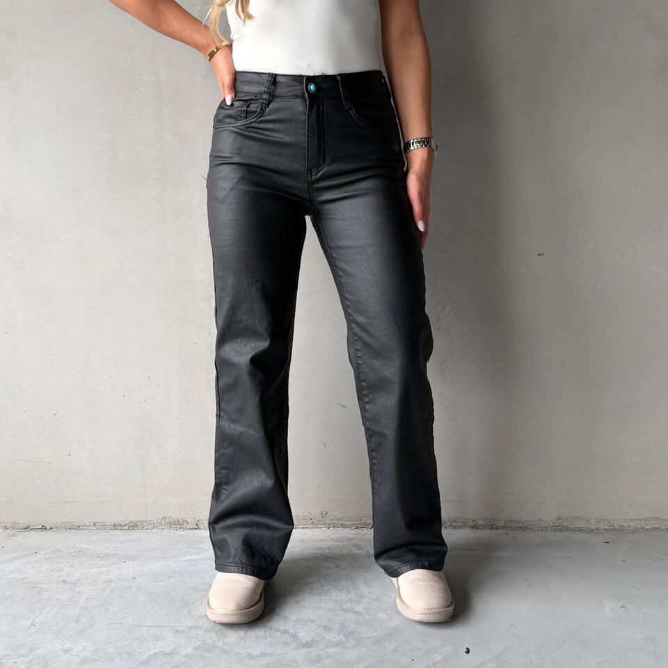 Straight Coated Broek Zwart