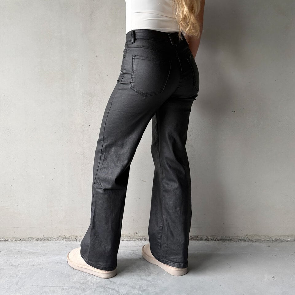 Straight Coated Broek Zwart