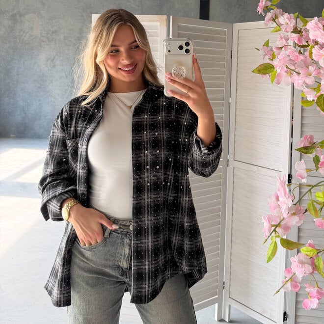 Blossom Diamantjes Blouse Zwart