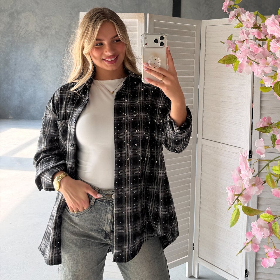 Blossom Diamantjes Blouse Zwart