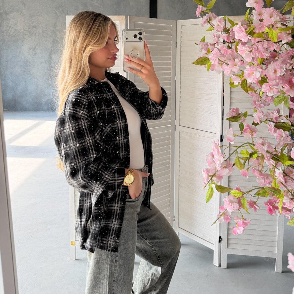 Blossom Diamantjes Blouse Zwart
