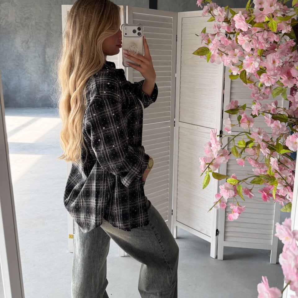 Blossom Diamantjes Blouse Zwart
