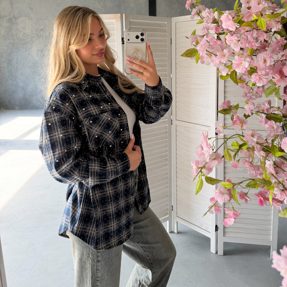 Blossom Diamantjes Blouse Navy