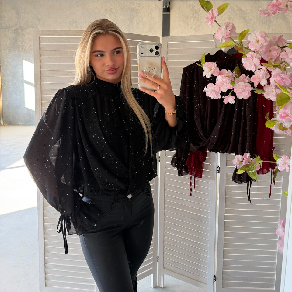 Overslag Sparkle Blouse Zwart